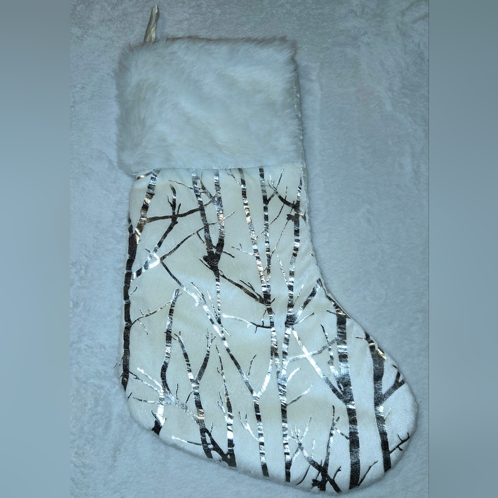 White and Silver Birch Tree Christmas Stocking